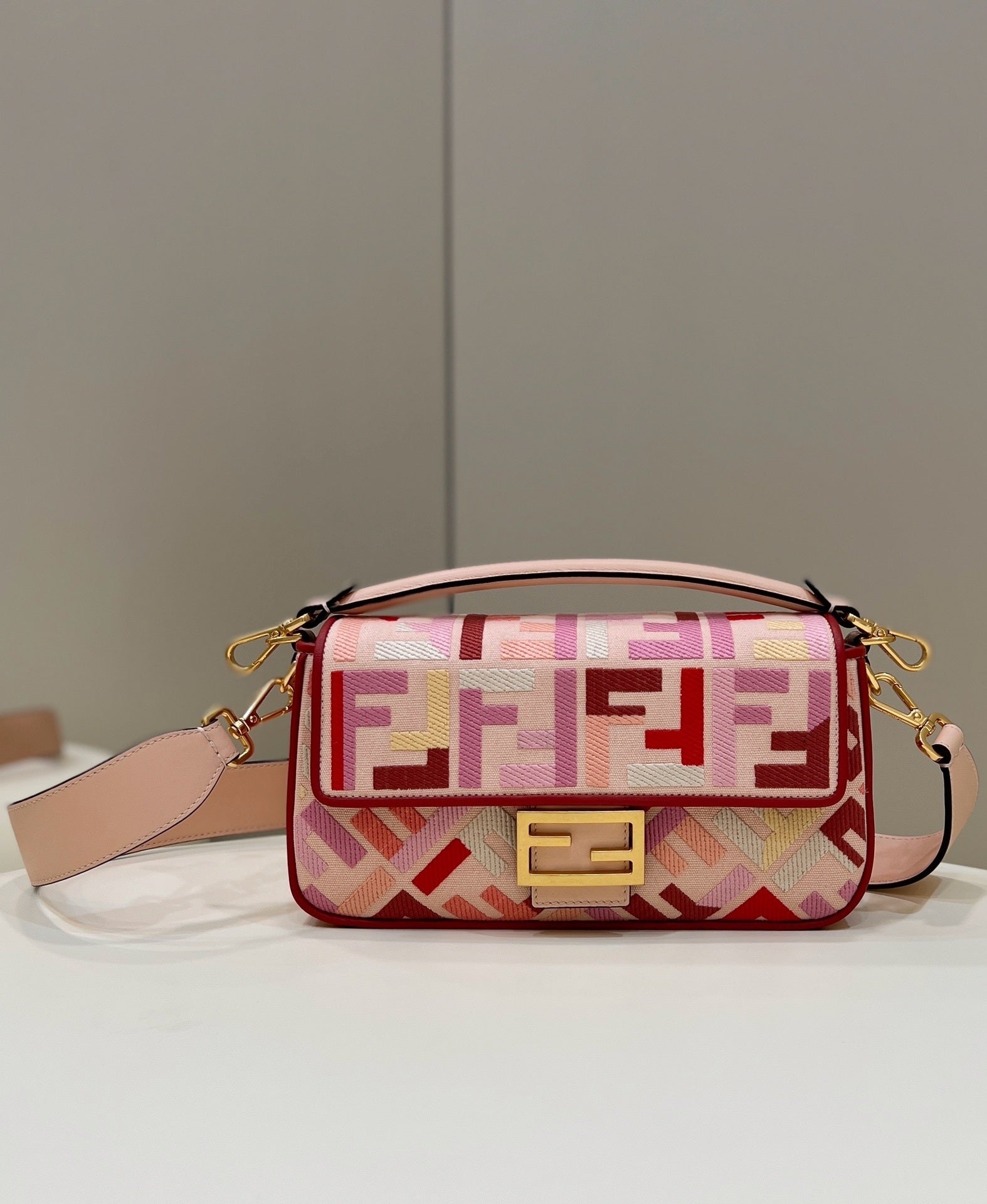 FENDI FF Embroidered Baguette Handbag