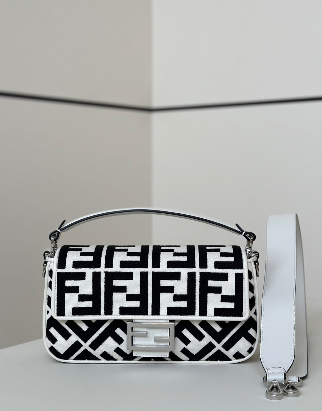 FENDI FF Embroidered Baguette Handbag