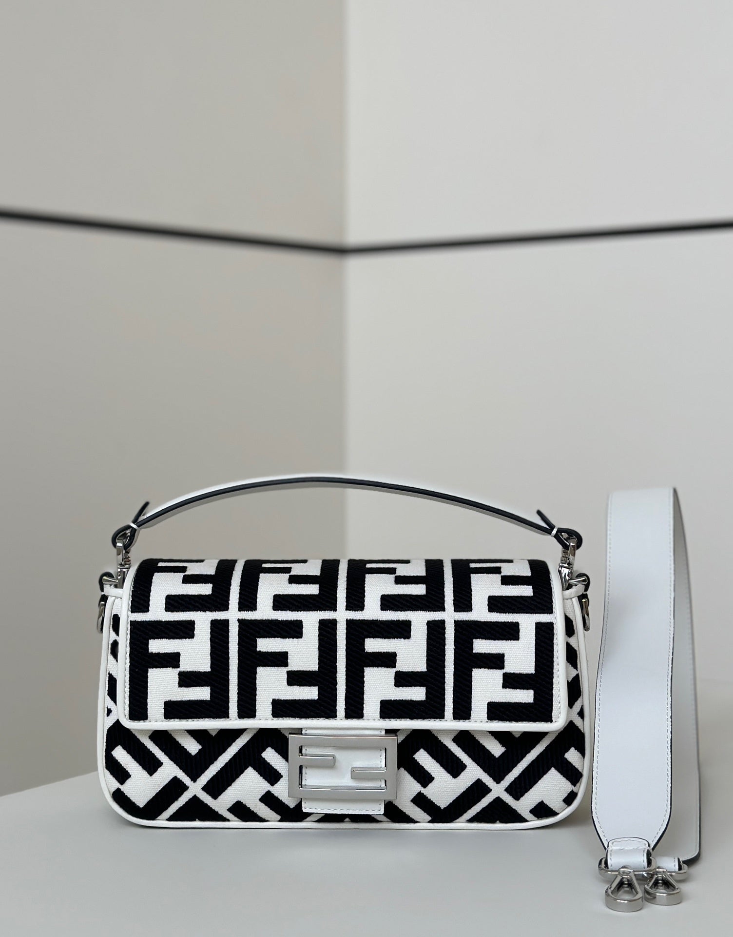 FENDI FF Embroidered Baguette Handbag