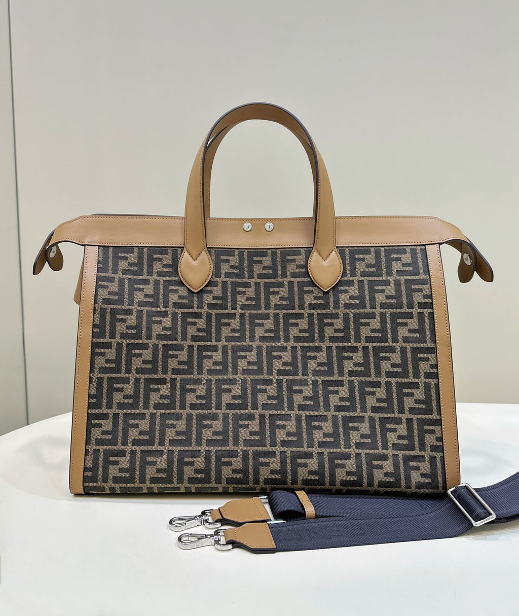 FENDI Peekaboo Denim-Trim Large Tote