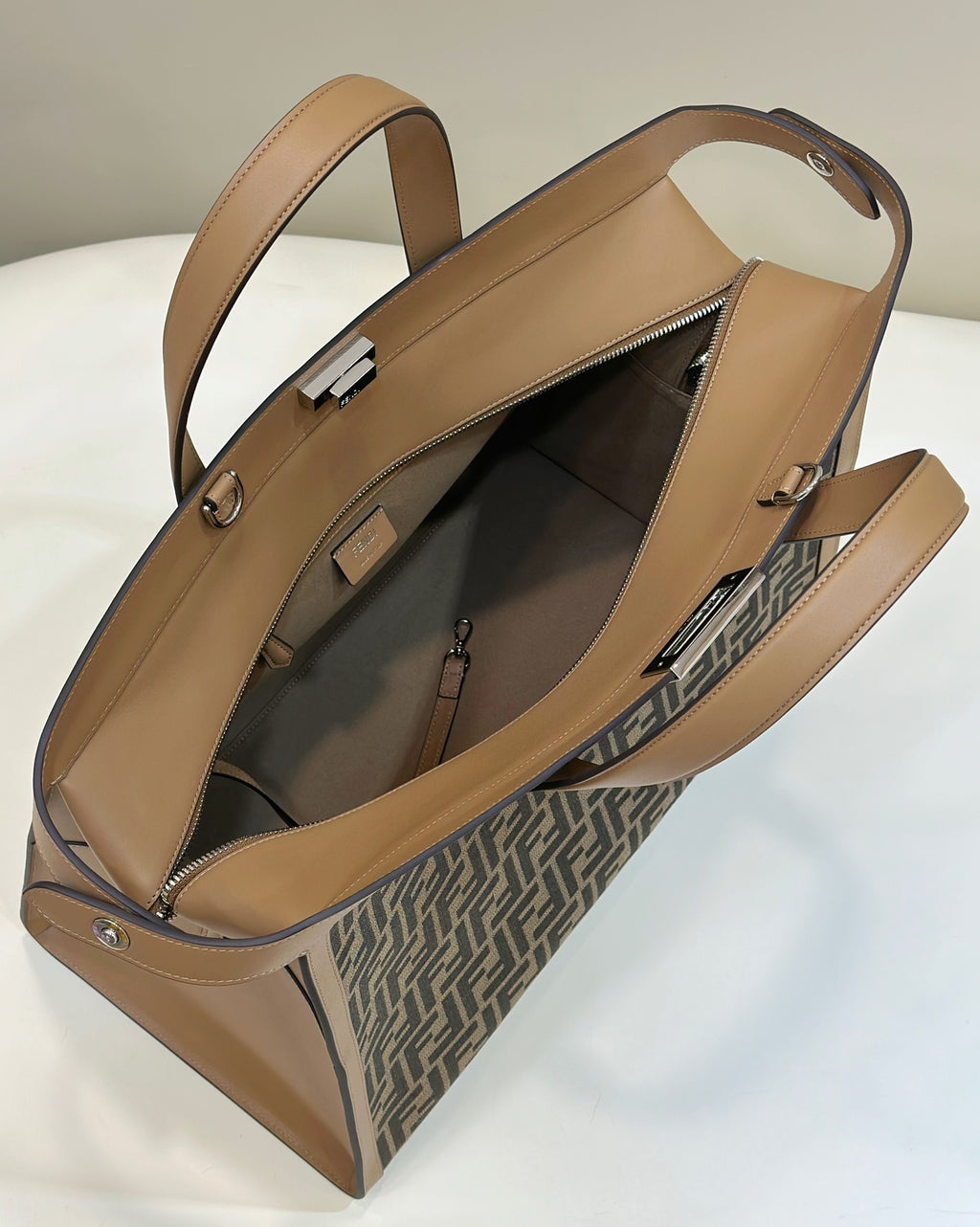 FENDI Peekaboo Denim-Trim Large Tote