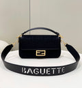FENDI Baguette FF Embroidered Canvas Bag