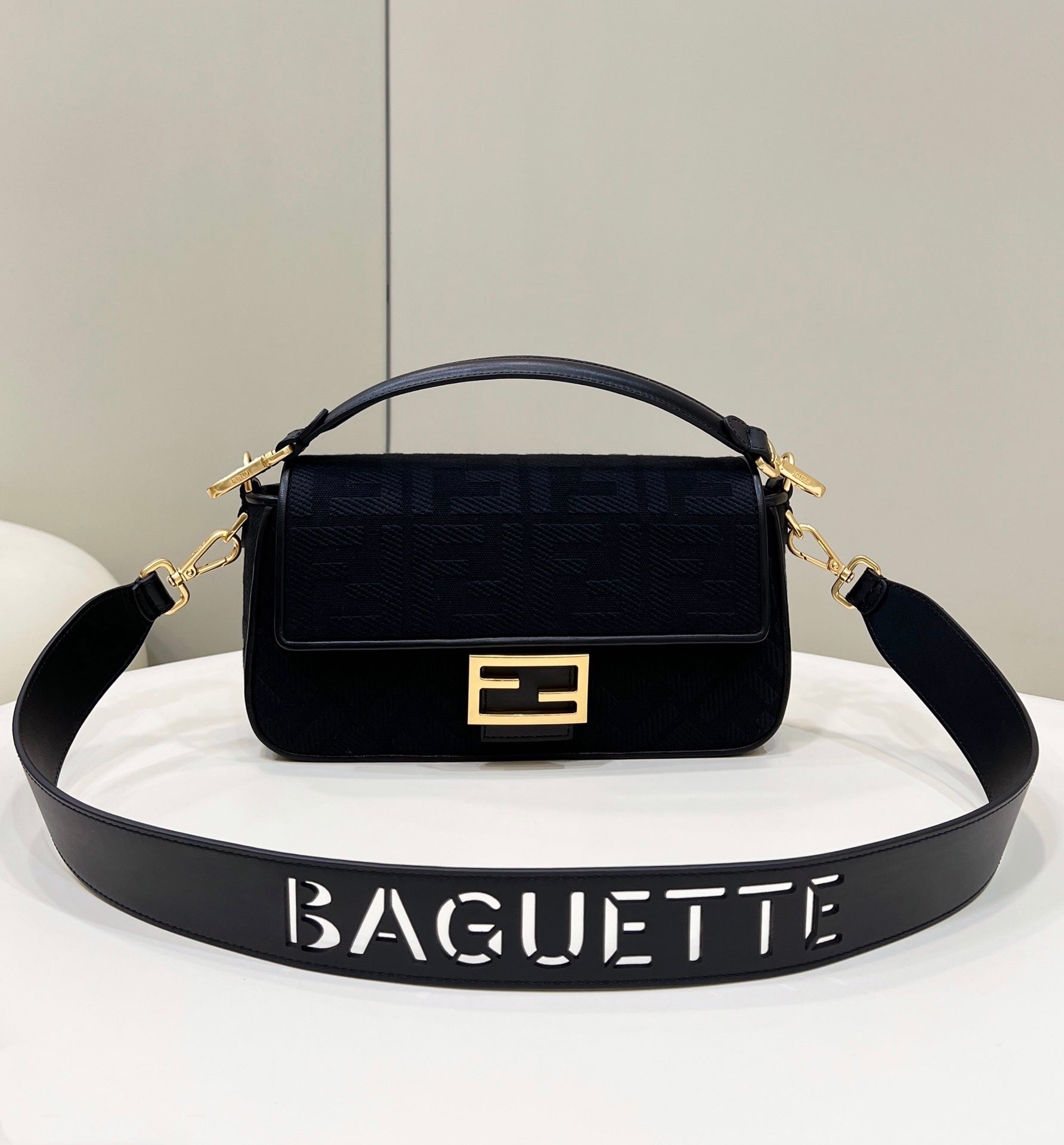 FENDI Baguette FF Embroidered Canvas Bag