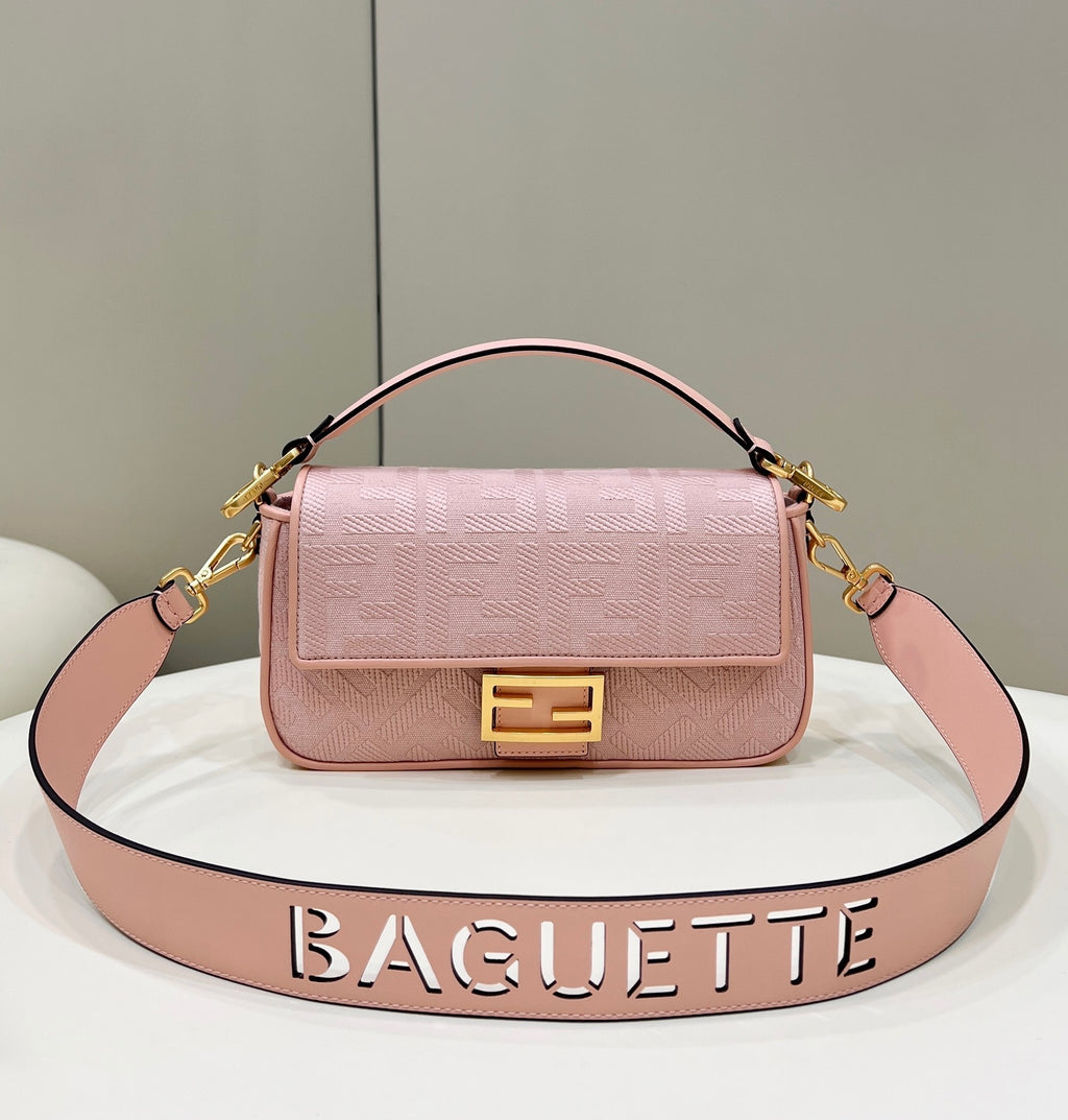 FENDI Baguette FF Embroidered Canvas Bag