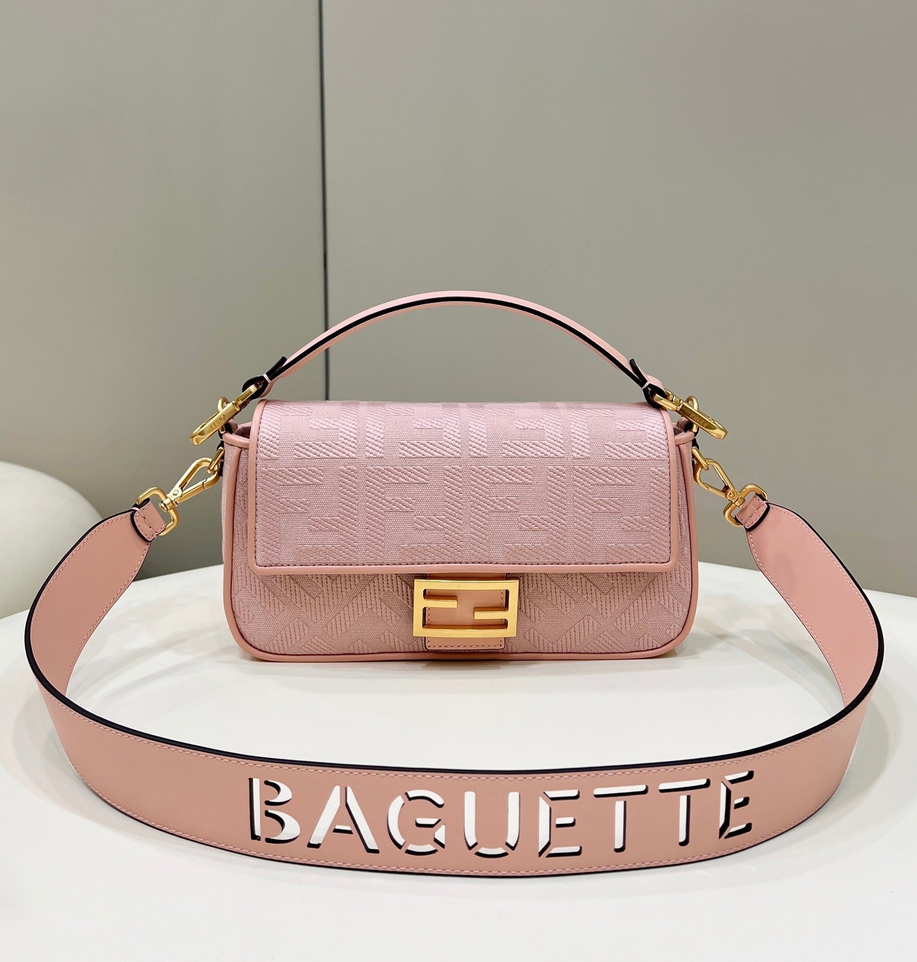 FENDI Baguette FF Embroidered Canvas Bag
