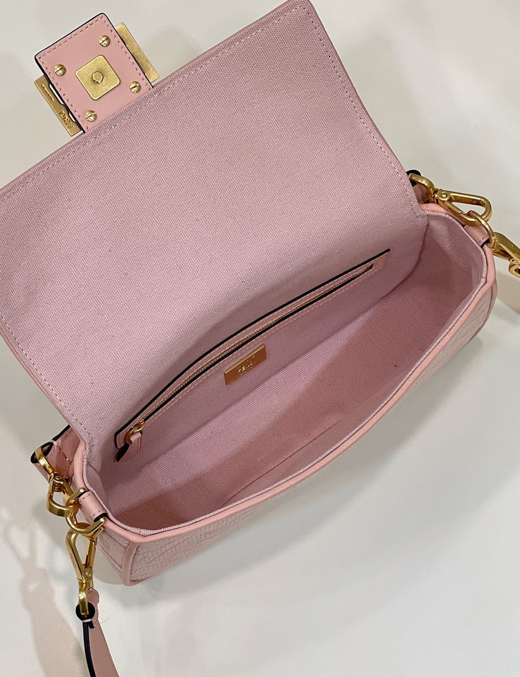 FENDI Baguette FF Embroidered Canvas Bag