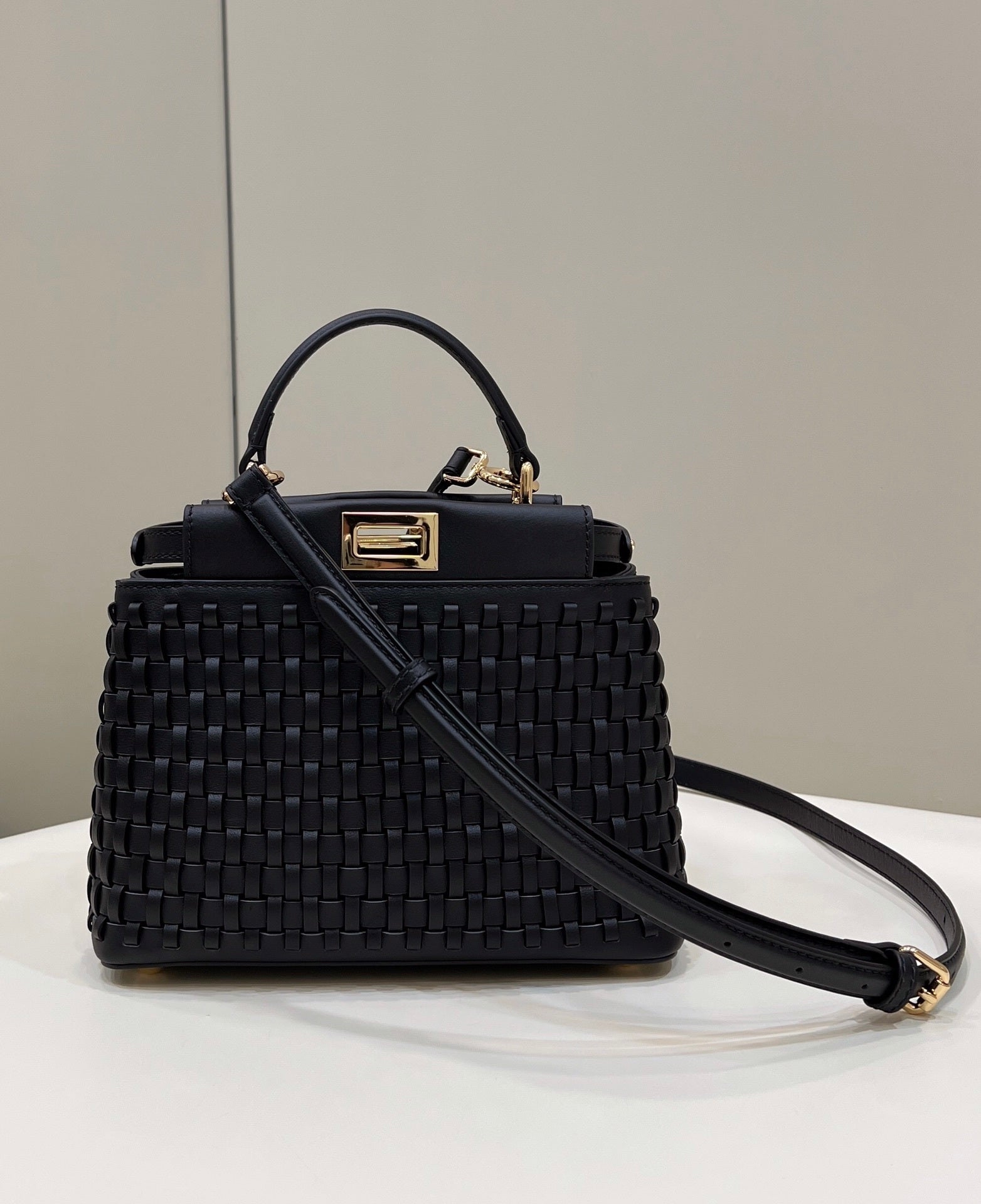 FENDI Iconic Peekaboo Small Woven Lambskin