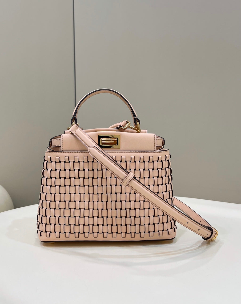 FENDI Iconic Peekaboo Small Woven Lambskin
