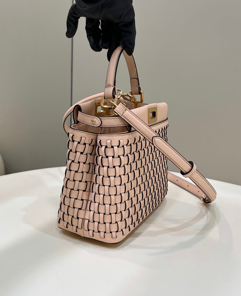FENDI Iconic Peekaboo Small Woven Lambskin