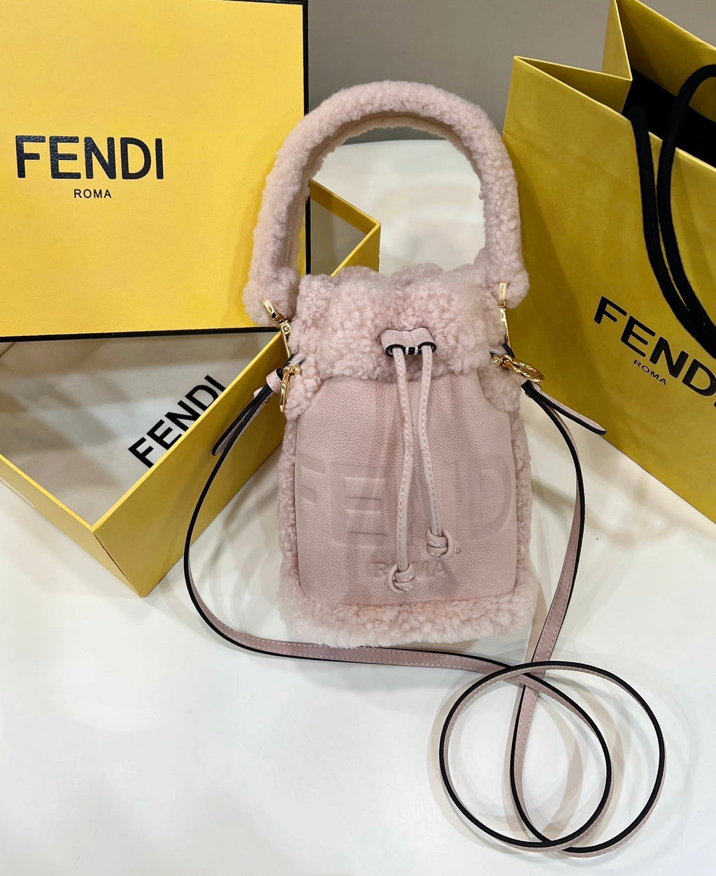 FENDI Shearling Mini Bucket Bag