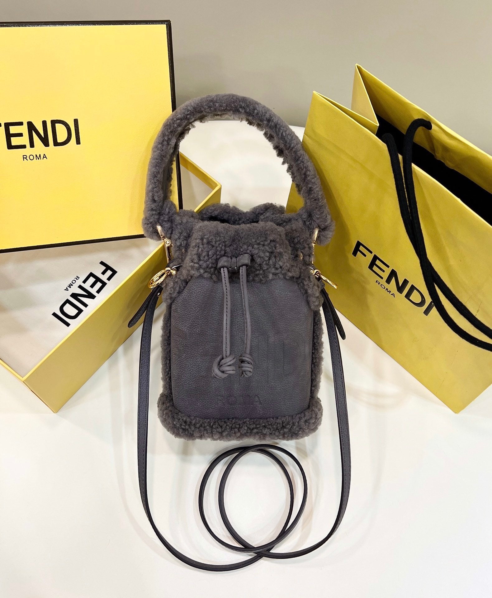 FENDI Shearling Mini Bucket Bag