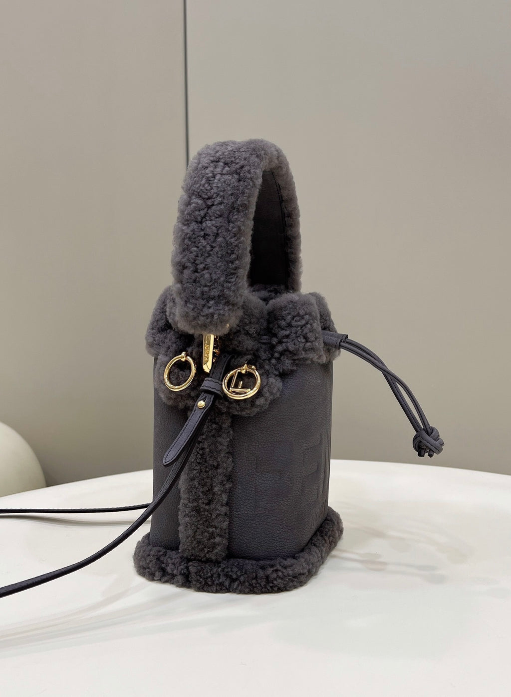 FENDI Shearling Mini Bucket Bag