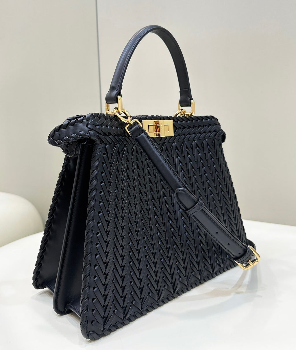 FENDI Peekaboo I See U Woven Leather Handbag