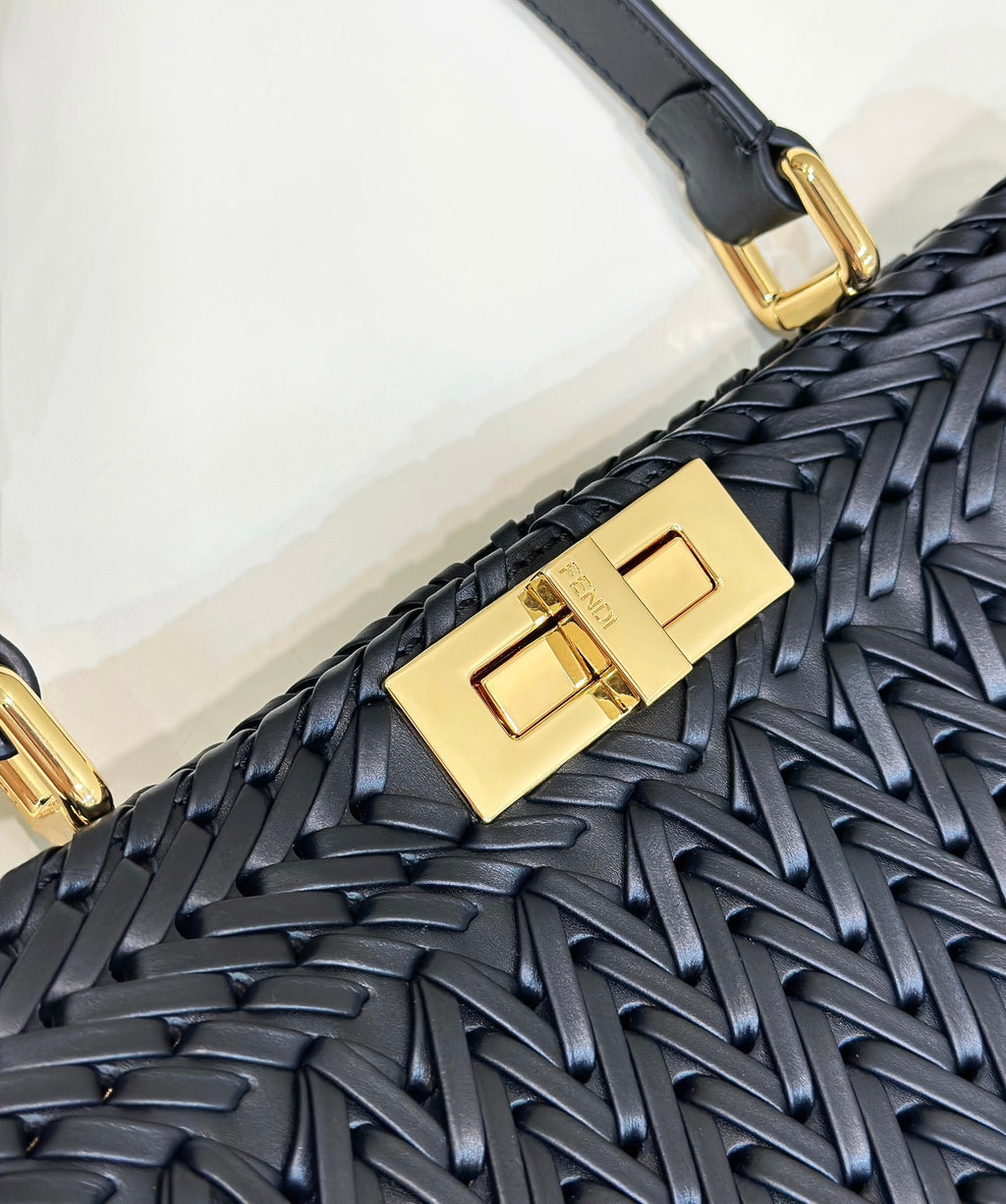 FENDI Peekaboo I See U Woven Leather Handbag