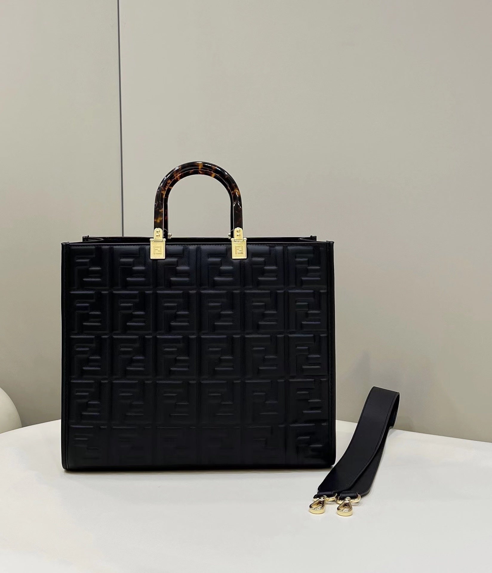 FENDI Embossed Leather Tote Bag