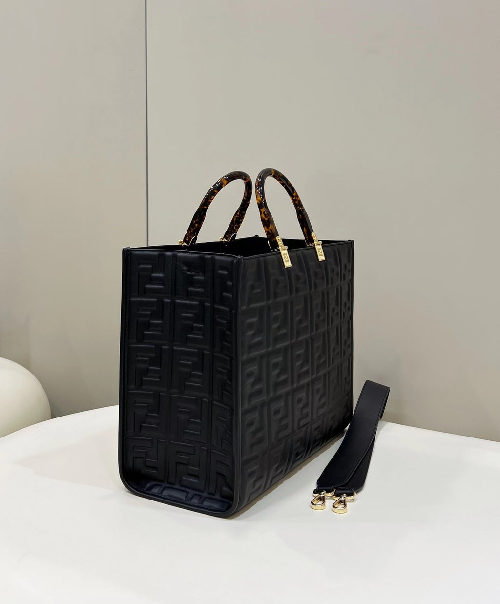 FENDI Embossed Leather Tote Bag