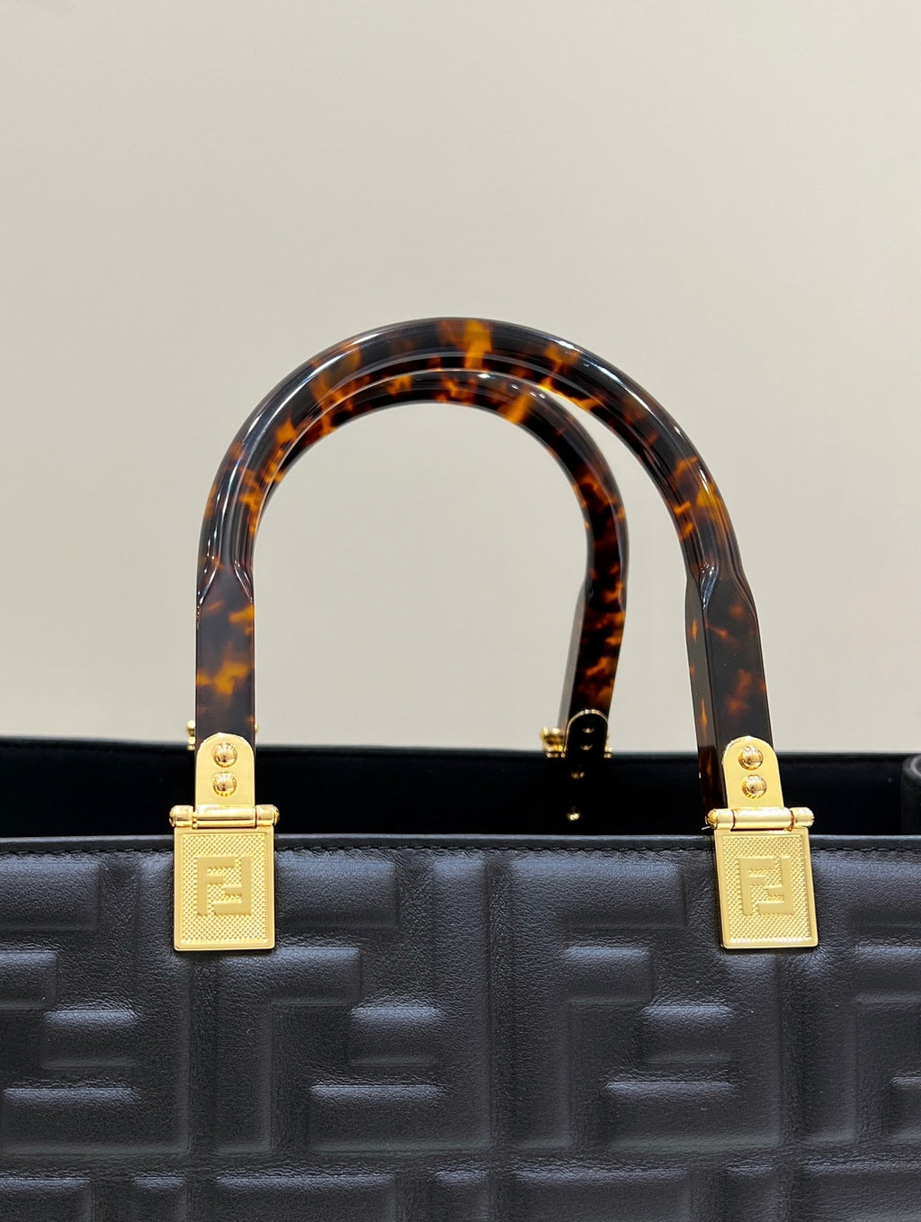 FENDI Embossed Leather Tote Bag