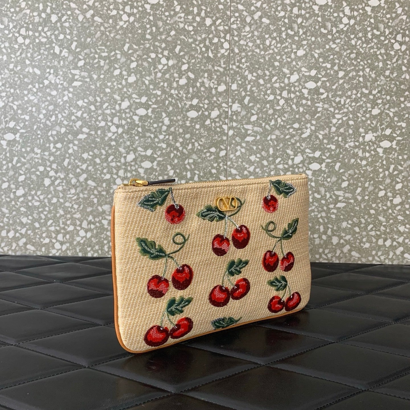 VALENTINO Garavani Cherry Jacquard Raffia Clutch