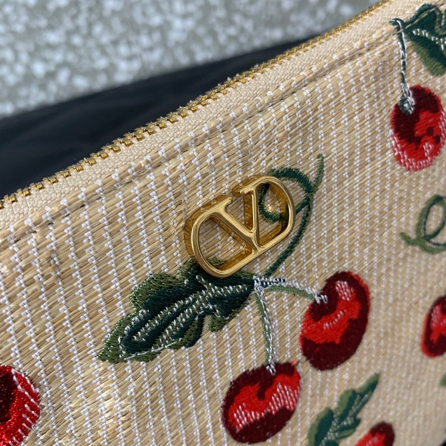 VALENTINO Garavani Cherry Jacquard Raffia Clutch