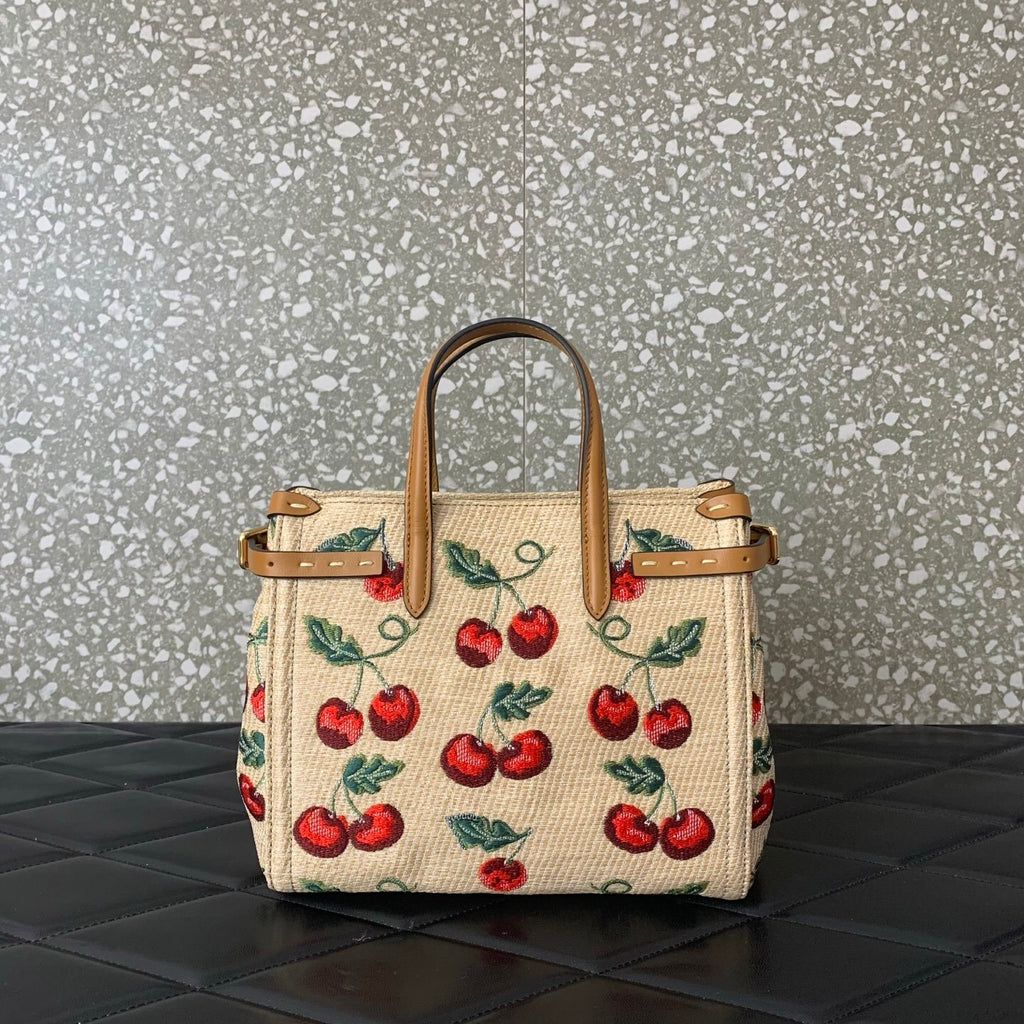 VALENTINO Garavani Antibes Cherry Jacquard Raffia Handbag