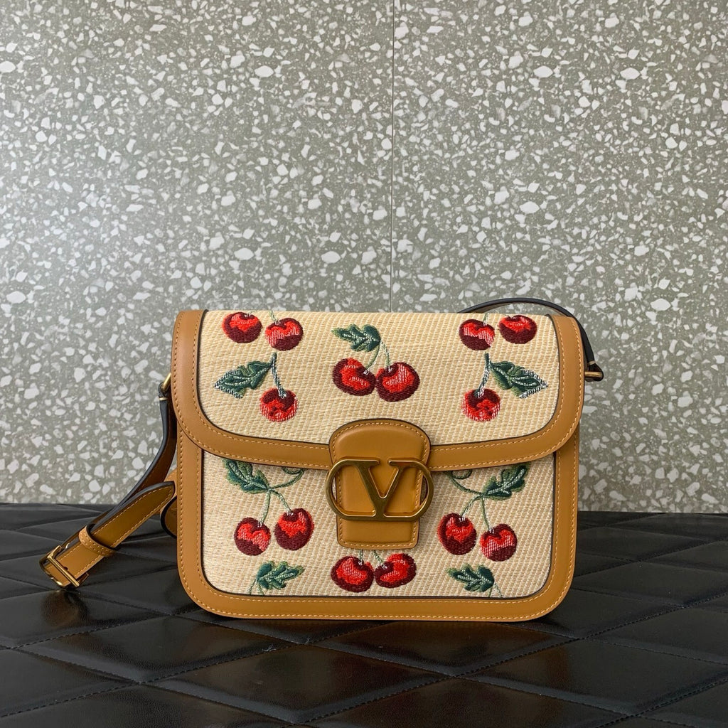 VALENTINO Garavani Cherry Jacquard Raffia Handbag