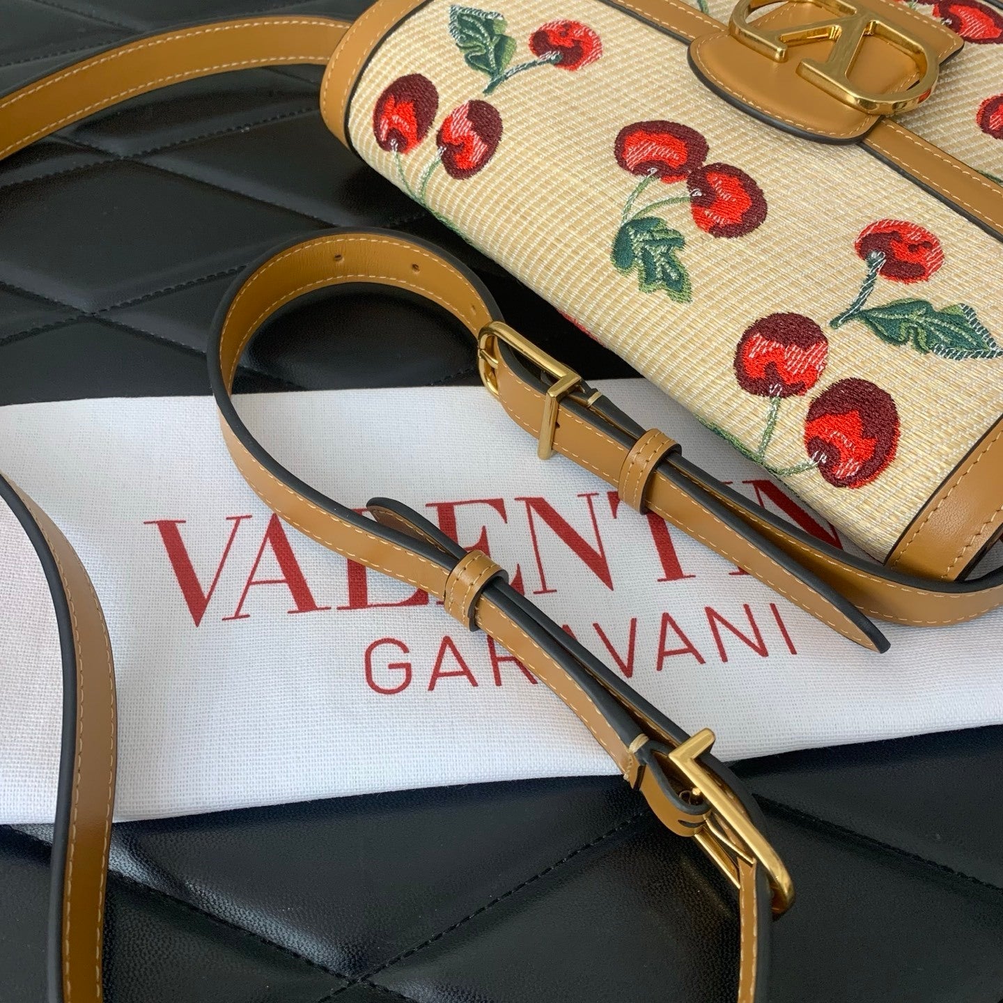 VALENTINO Garavani Cherry Jacquard Raffia Handbag