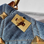 VALENTINO Garavani Roman Stud Oversized Denim Chain Shoulder Bag