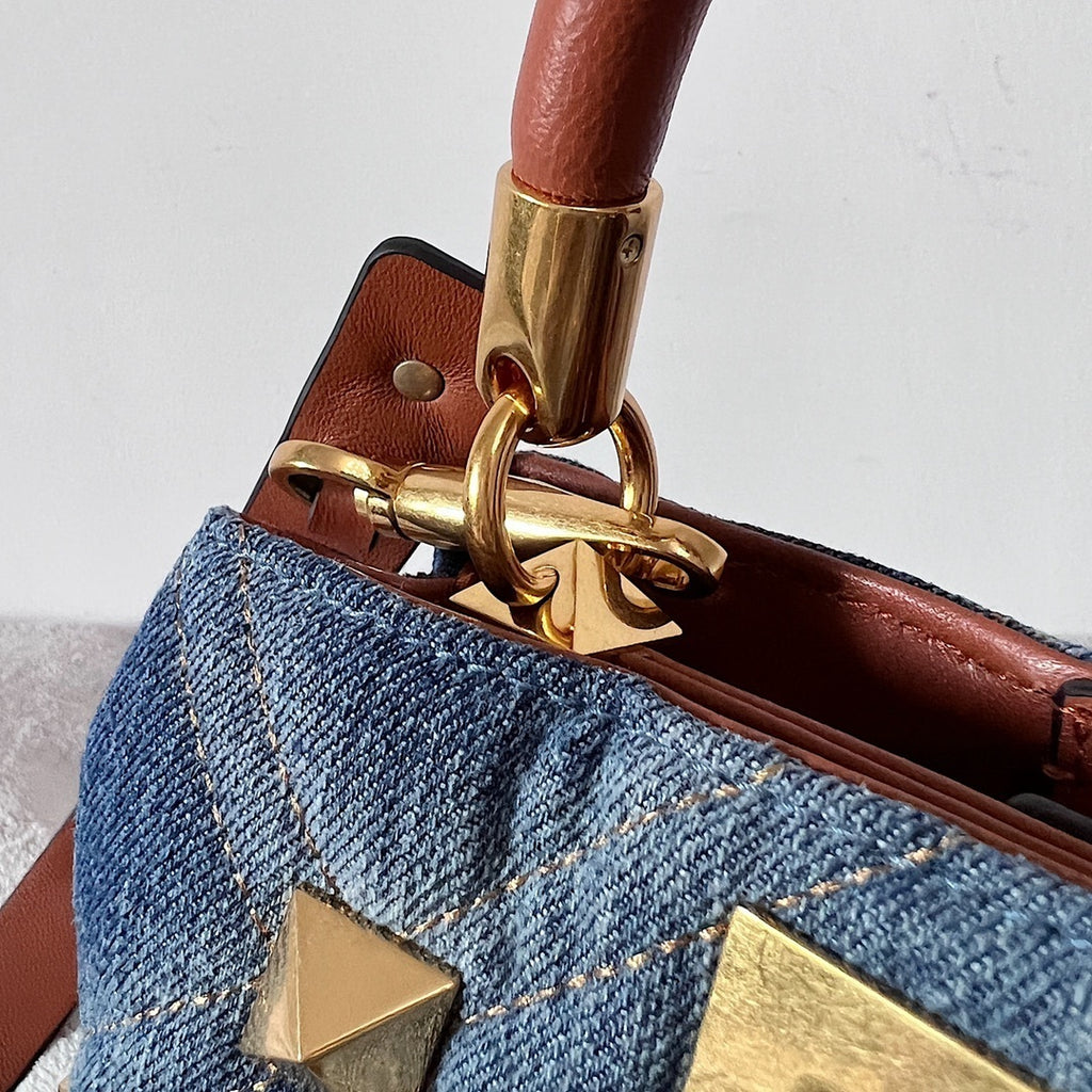 VALENTINO Garavani Roman Stud Oversized Denim Chain Shoulder Bag
