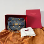 VALENTINO Garavani Roman Stud Quilted Denim Chain Shoulder Bag