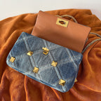 VALENTINO Garavani Roman Stud Quilted Denim Chain Shoulder Bag