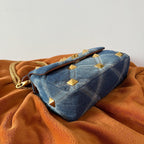 VALENTINO Garavani Roman Stud Quilted Denim Chain Shoulder Bag