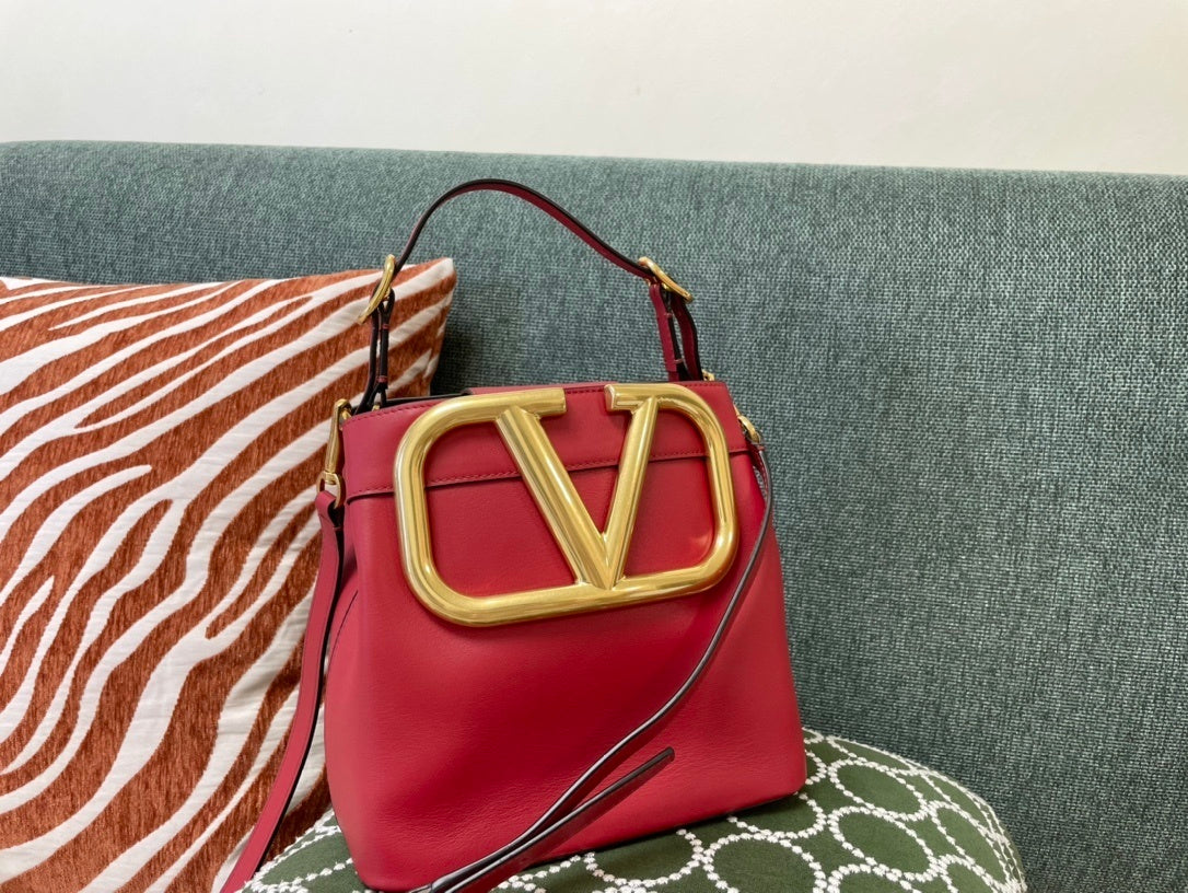 VALENTINO Large Logo Calfskin Bucket Bag