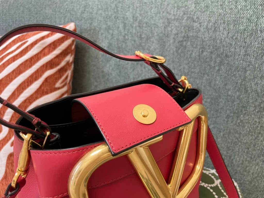 VALENTINO Large Logo Calfskin Bucket Bag