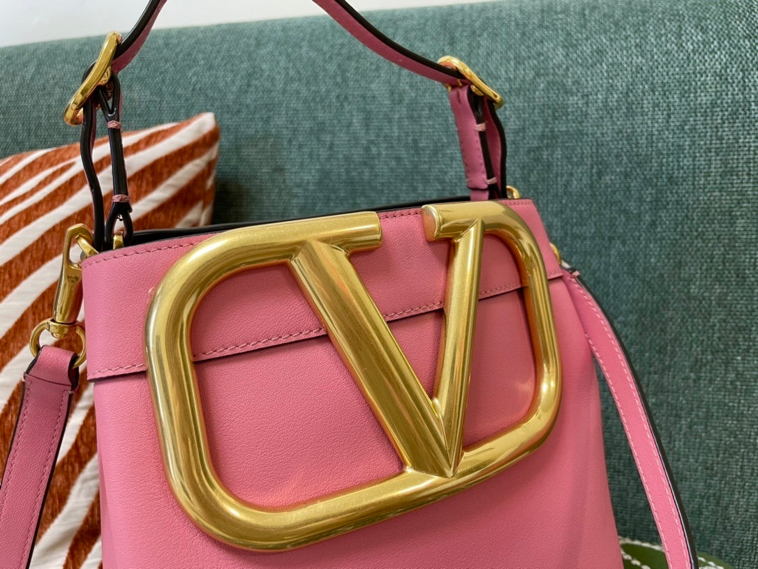 VALENTINO Large Logo Calfskin Bucket Bag