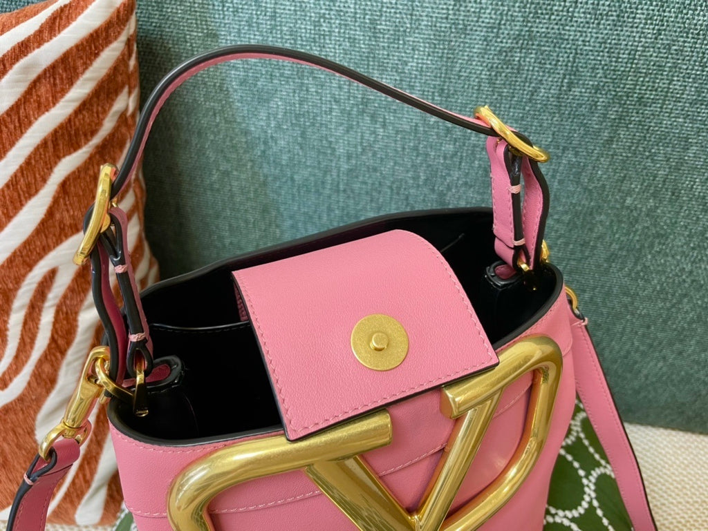 VALENTINO Large Logo Calfskin Bucket Bag