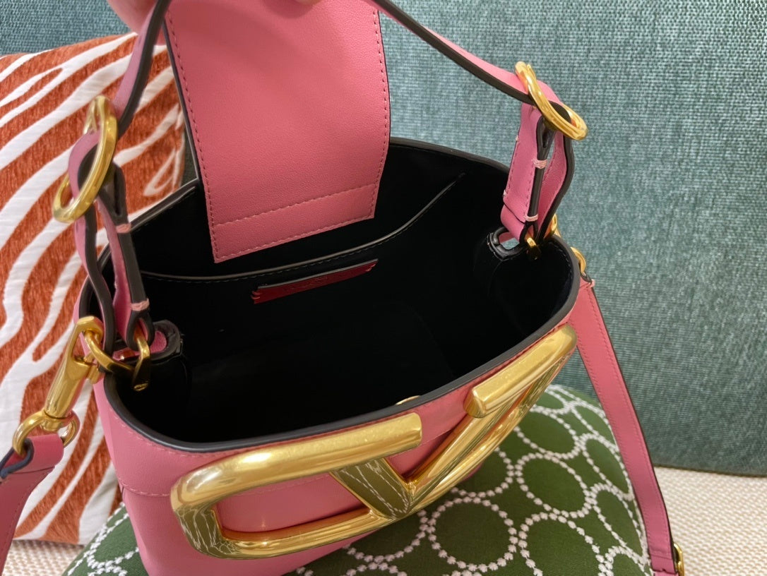VALENTINO Large Logo Calfskin Bucket Bag