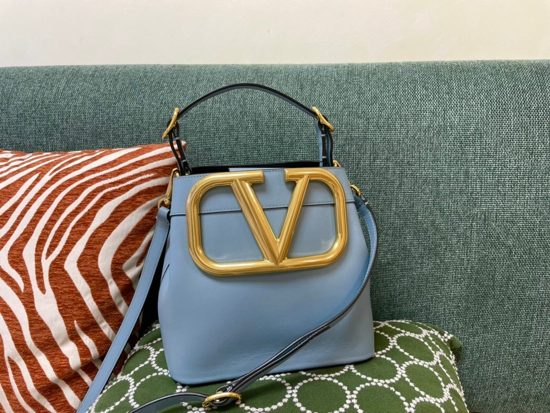 VALENTINO Large Logo Calfskin Bucket Bag