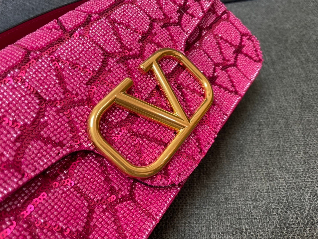 VALENTINO VLogo Signature Beaded Calfskin Shoulder Bag