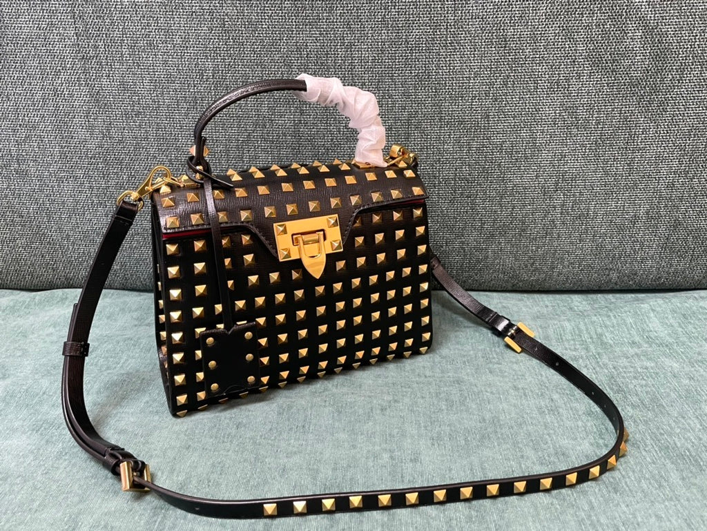VALENTINO Calfskin Textured Top Handle Bag