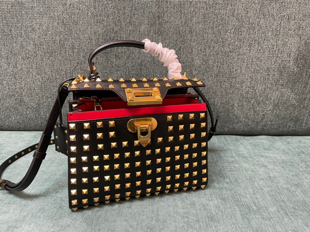 VALENTINO Calfskin Textured Top Handle Bag