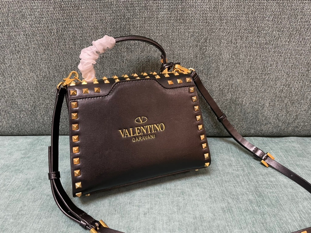 VALENTINO Calfskin Textured Top Handle Bag