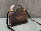 VALENTINO Calfskin Textured Top Handle Bag