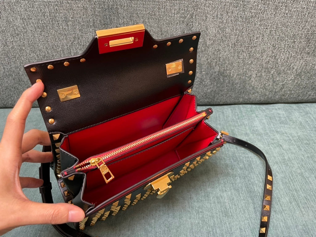 VALENTINO Calfskin Textured Top Handle Bag