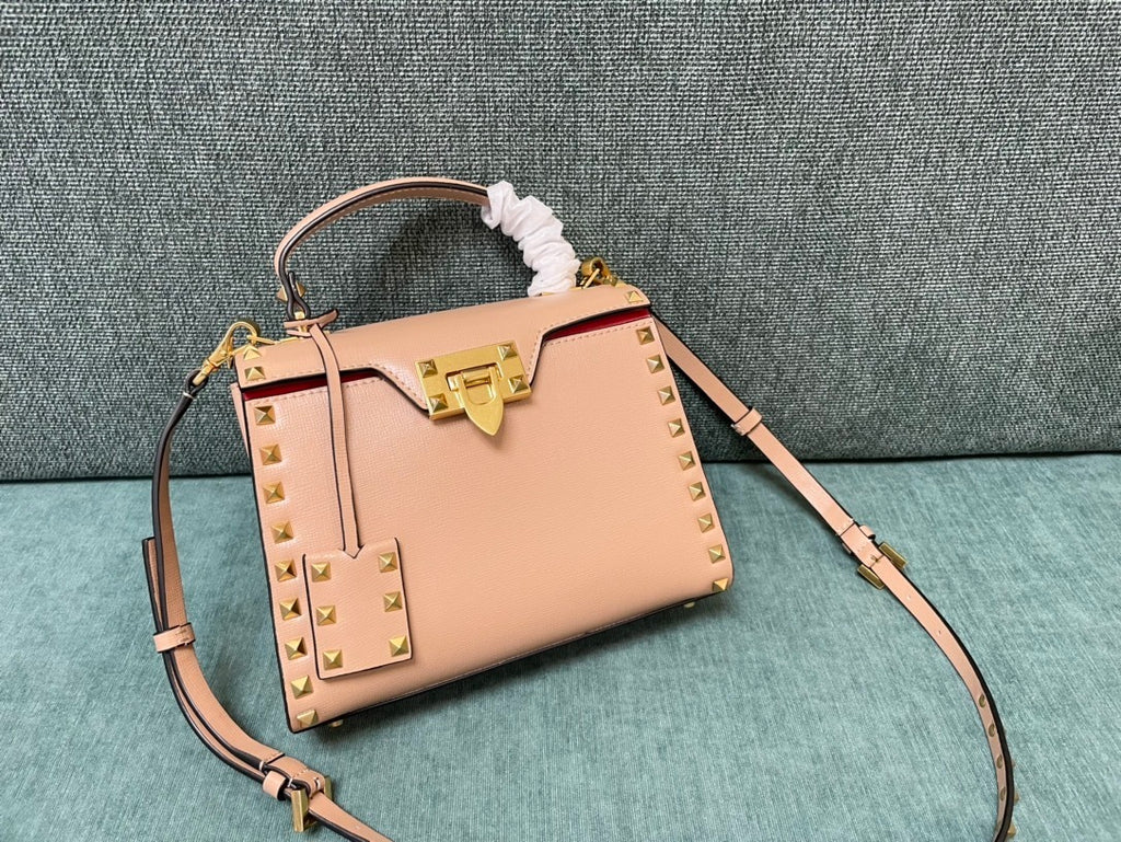 VALENTINO Calfskin Textured Top Handle Bag