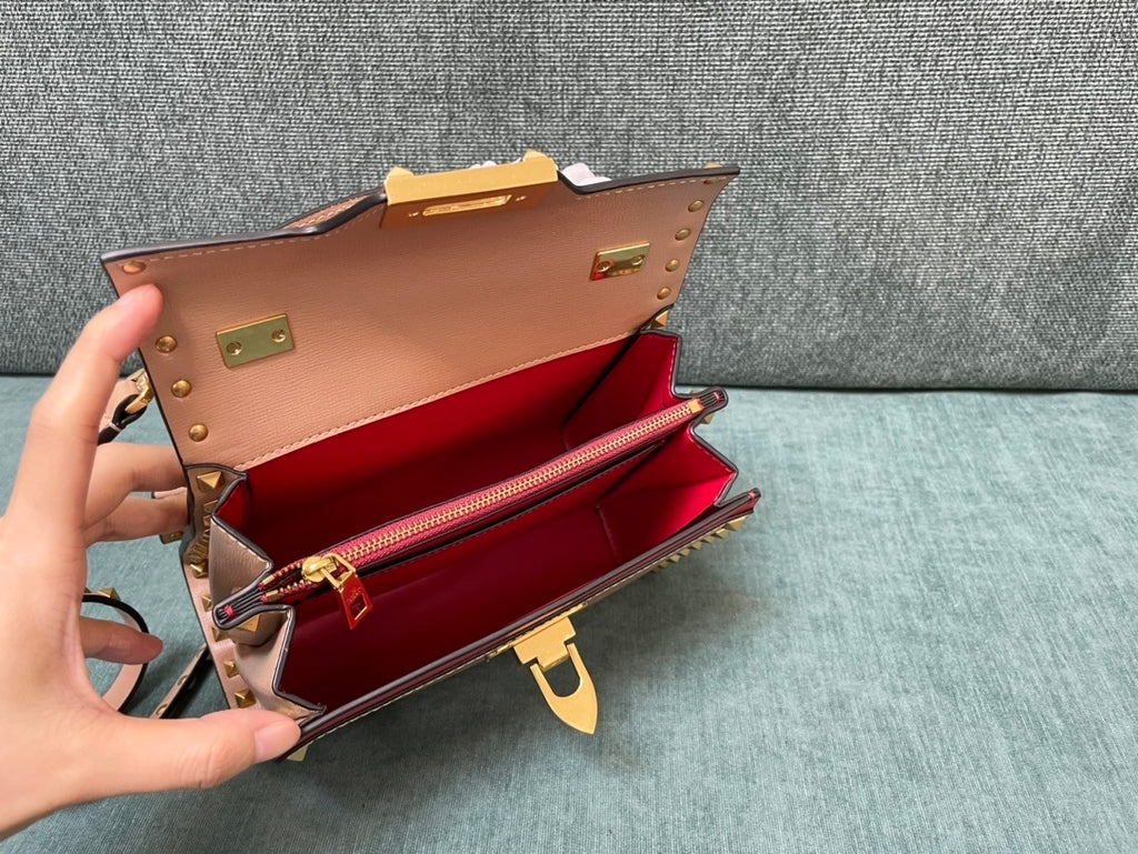 VALENTINO Calfskin Textured Top Handle Bag