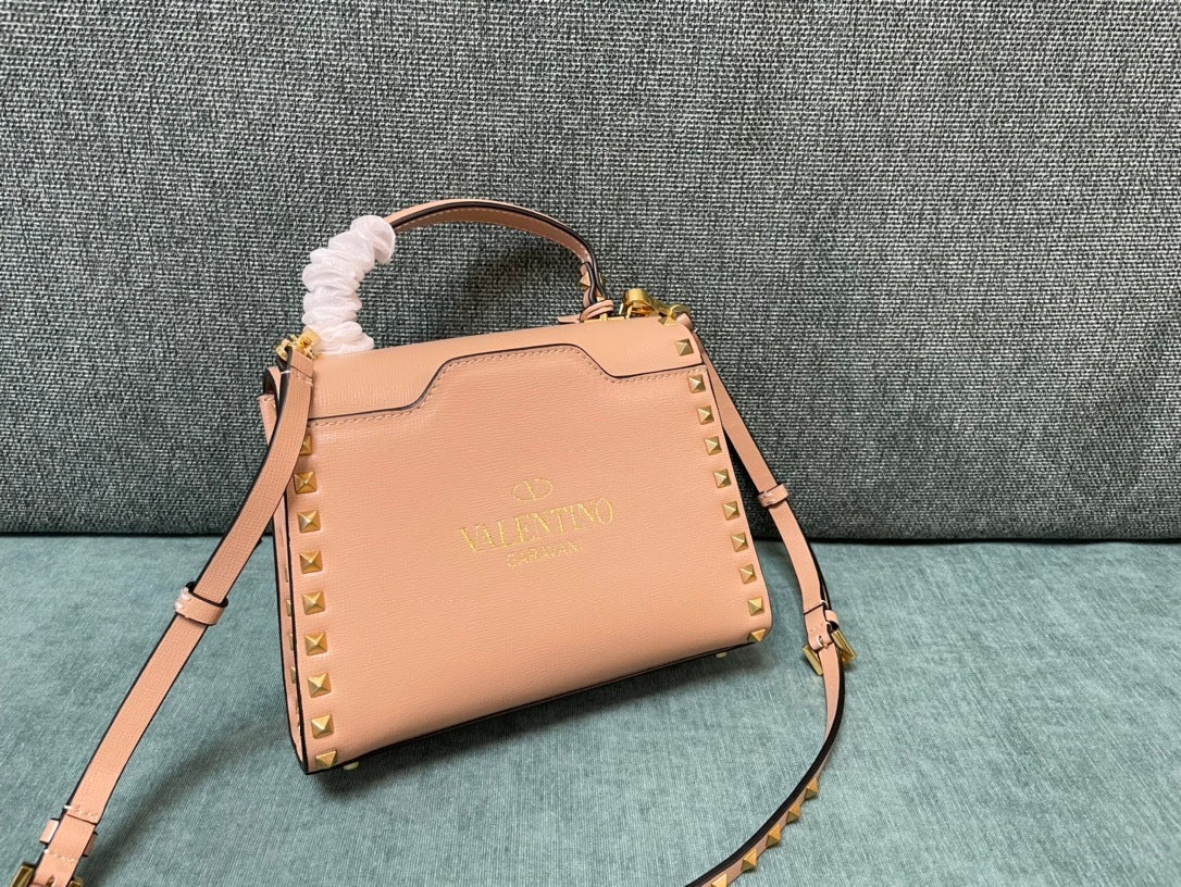 VALENTINO Calfskin Textured Top Handle Bag