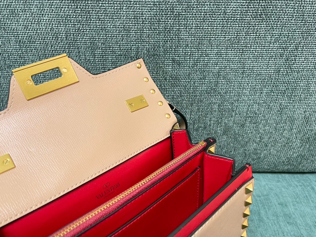 VALENTINO Calfskin Textured Top Handle Bag