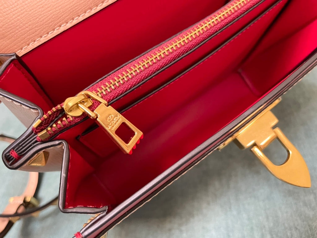VALENTINO Calfskin Textured Top Handle Bag