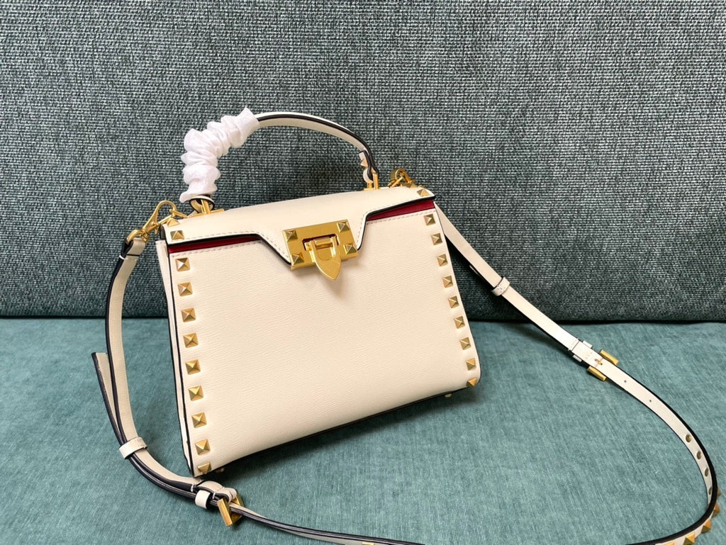 VALENTINO Calfskin Textured Top Handle Bag