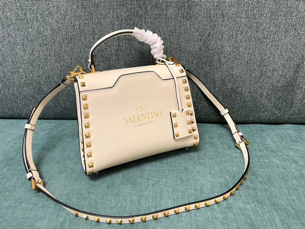 VALENTINO Calfskin Textured Top Handle Bag